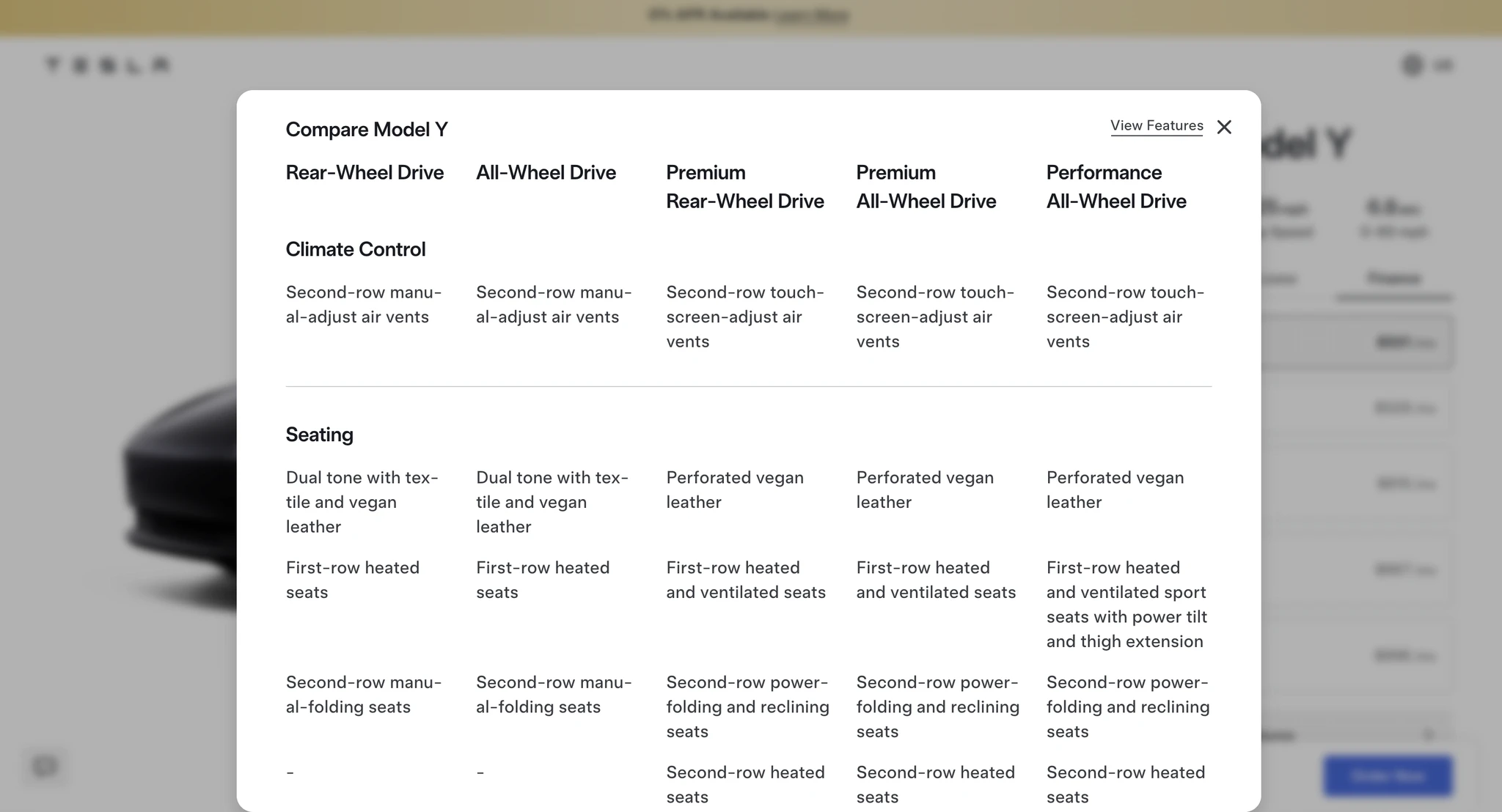 Tesla Compare Models page audit